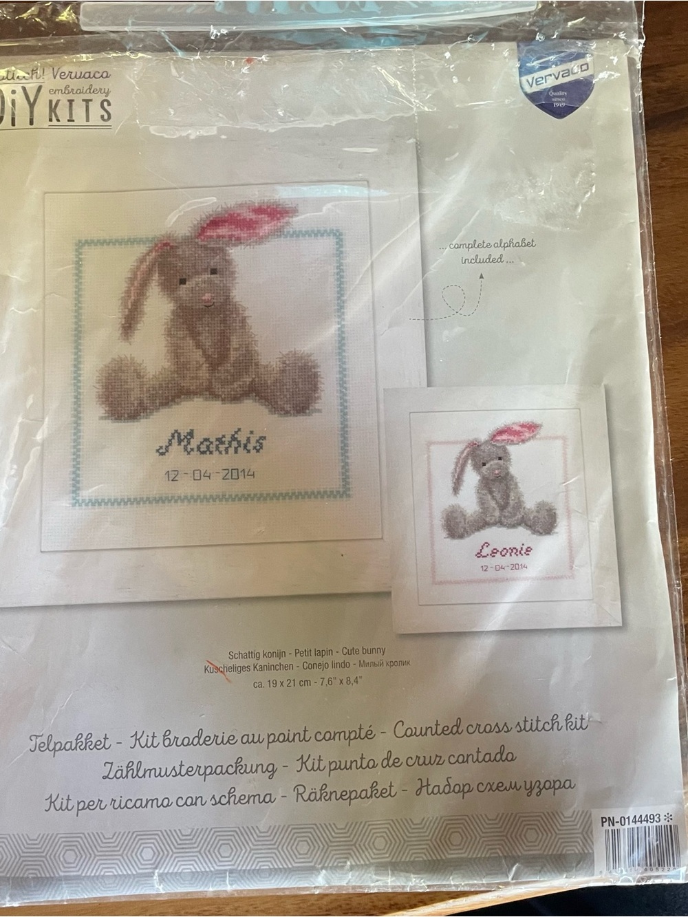 Cute Bunny Counted Cross Stitch Kit in Brown and Pink